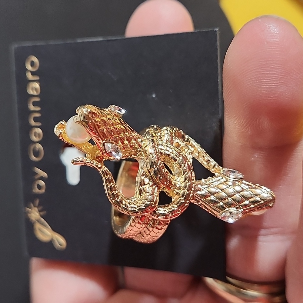 G by Gennero Goldtone Snake Bling Pearl Ring Costume Jewelry